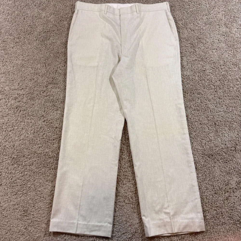 80s Haggar Linen Dress Pants Men 38x32 Cream Good Vintage Made in USA Textured
